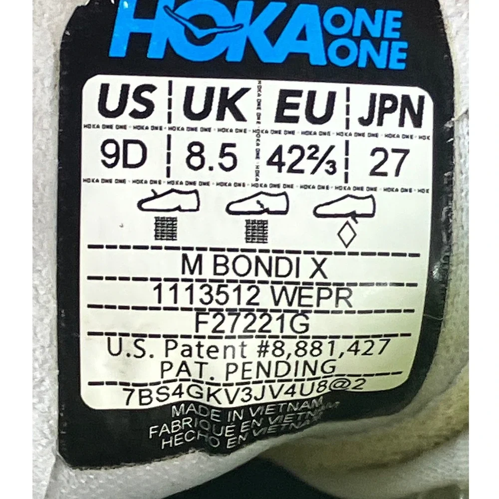 Hoka Bondi X Mens 9 White Evening Primrose Carbon Plate Running Shoes 1113512